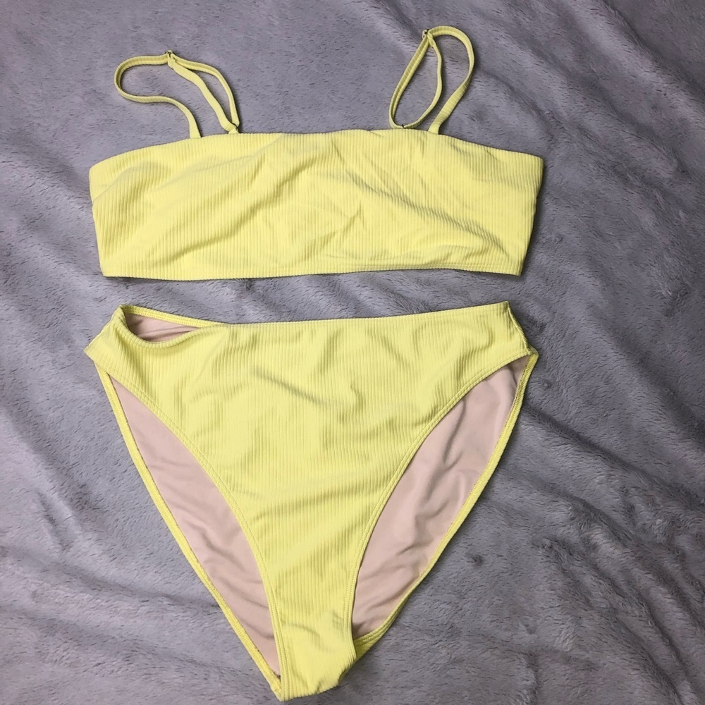 NWOT Something Navy Yellow Bikini Set
